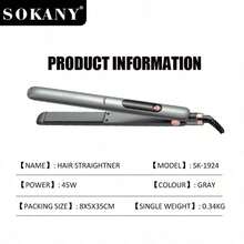 SOKANY 1924 Ceramic Hair Straightener, Wet & Dry Use, Adjustable Temperature Display, Fast & Even Heating, Hair Protection, 360° Rotation. Suitable For Home And Salon Styling. - Grey - View 9