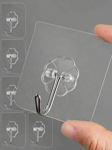 100pcs Heavy Duty Self-Adhesive Hooks, Waterproof And Oil-Proof Transparent Seamless Hooks, Suitable For Bathroom And Kitchen, Practical Hooks, Multi-Functional Hooks - Transparent - View 10