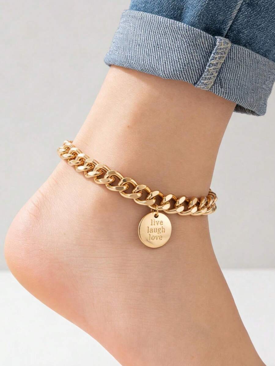 1pc Geometric Metal Anklet, Suitable For Teenage Girls And Daily Wear, Beautiful Beach Holiday Gift