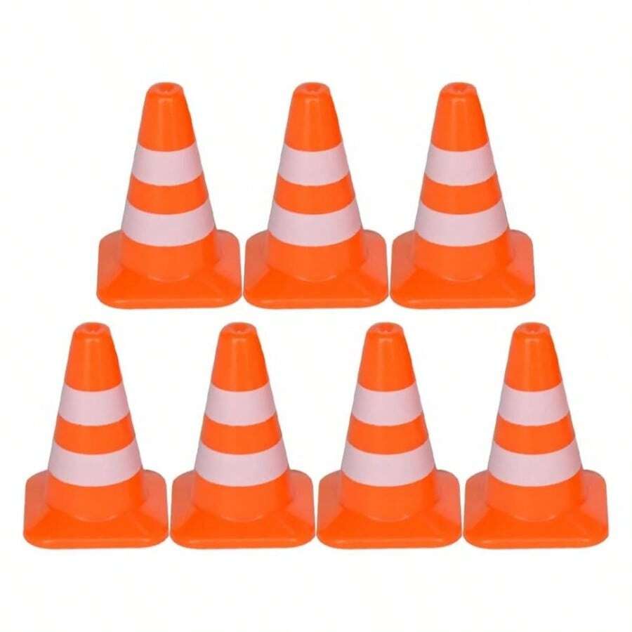7pcs Traffic Cones, 0.98inch Traffic Signs Miniature Sports Training Roadblock Cones Small Street Signs Construction, Theme Party Sports Activities - Initial - View 1
