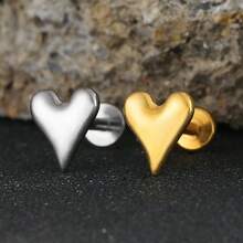 1pc ASTM F136 Titanium 16/18G Sharp Heart-Shaped Cartilage Tragus Labret Lip Stud Earring Helix Conch Flat Back Threadless/ Internal Thread Stud Piercing Jewelry For Women Men - Heart-shaped - View 2
