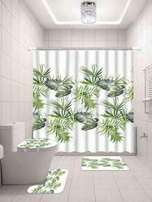 ANSIO Bathroom Shower Curtain - Mildew Resistant - Leaf Pattern - Palm Green, 180 X 180 Cm (71 X 71 Inches) | Waterproof Fabric | 100% Polyester - Multicolor - View 7