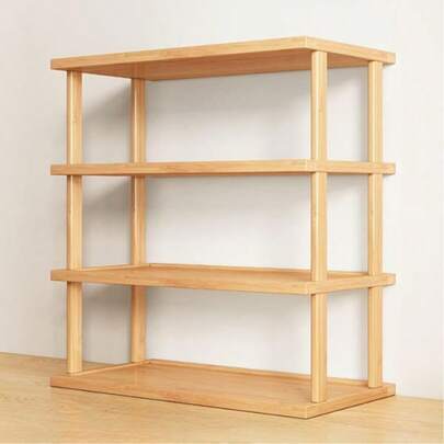 1pc, Elegant Multi-Functional Multi-Layer Bamboo Shoe Rack/Bookshelf With Natural Wood Grain Finish - Space-Saving, Easy To Assemble, Suitable For Dormitories, Hallways, And Kitchens - Stylish Square Storage Rack For Sneakers, High Heels, And Stilettos.