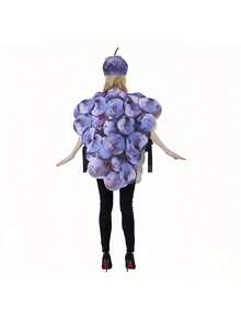 1 Set Purple Grape Cosplay Jumpsuit [Hat + Jumpsuit], Fruit Series Costume For Halloween, Christmas, Party, Surprise Role Play - Multicolor - View 4
