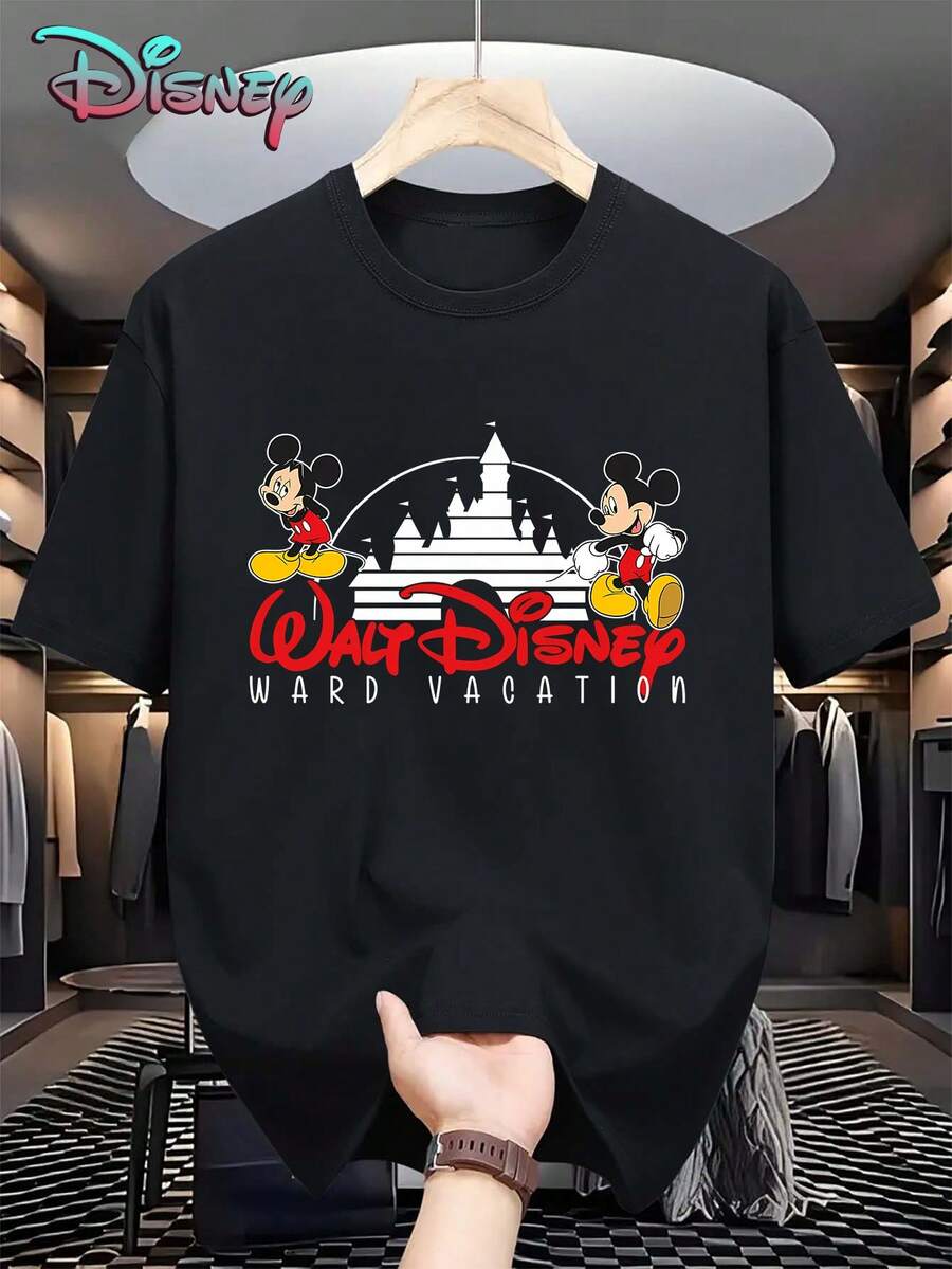 Disney Unisex Casual Round Neck Short Sleeve T-Shirt, Walt Disney Ward Vacations Disney Castle Magic Kingdom Disney World Trip Tee Top - 黑色 - 查看 1