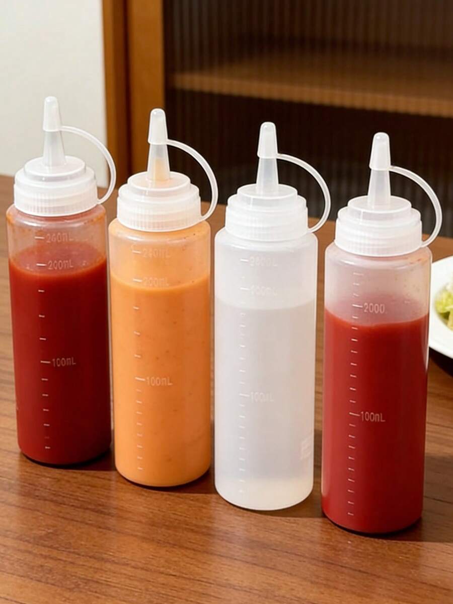 1个240毫升带刻度的挤压瓶，可重复灌装，厨房调味瓶，沙拉酱挤压瓶，酱汁挤压瓶，烹饪用塑料挤压瓶，酱油瓶，调味罐，商用 - 白色 - 查看 1
