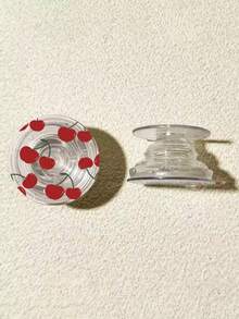 Cute Cherry Print Transparent Phone Grip | 360° Rotatable Retractable | Collapsible Expanding Stand For Lazy Viewing & Desk Use - Multicolor - View 7