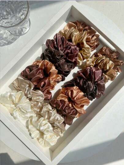 女士纯色发圈，柔软缎面发带，弹性发饰，百搭复古优雅，适合日常佩戴，可扎马尾辫