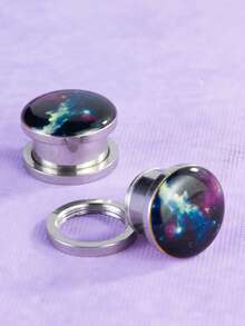 1 đôi khuyên tai rỗng bằng thép không gỉ kiểu Bohemian Hippie Rock họa tiết thiên hà, trang sức xỏ khuyên unisex phù hợp để đeo hàng ngày, đi làm, dự tiệc. - Đo tai - Xem 3