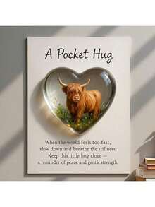 Pocket Hug Highland Cow Decor Figurine, Heart-Shaped Highland Cow Sculpture With Inspirational Card, Suitable As Gift For Family, Friends, Office Or Home - Multicolor - View 2