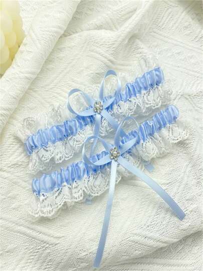 2pcs Vintage Bridal Wedding Garter Sexy Lace Suspender, Crystal Bow Leg Chain, White Princess Lace Thigh Ring, Holiday Gift, Cosplay