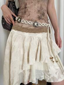 1pc Women's Beige Polyester Material Unique Copper Coin Fashionable Waist Rope - Beige - View 7