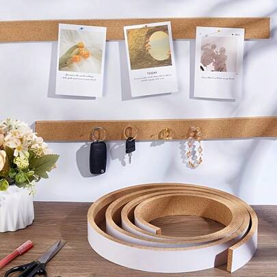 1pc Frameless Cork Board Strip, Self-Adhesive Backing, Suitable For Office, School, Home, Notes, Photos