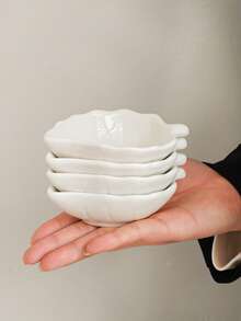 1个/2个/4个装简约白色陶瓷叶形酱汁碟，厨房醋酱油调味碟，骨瓷开胃菜碟 - 白色 - 查看 4