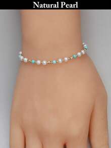 1pc Fashion Pearl Bracelet, Natural Freshwater Pearl Bracelet, Round White Cultured Pearl Bracelet, Women's Daily Wear, Party/Wedding/Holiday Gift Box - A - View 3