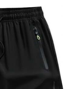 4pcs Plus Size Men's Summer Casual Thin Reflective Print Shorts With Side Zipper Pockets, Soft & Comfortable Drawstring Waist Outdoor Leisure Shorts - Black - View 4