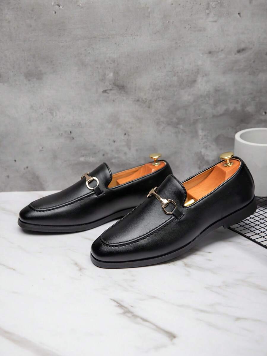 男士正装商务派对尖头皮鞋，休闲套脚乐福鞋 - 黑色 - 查看 1