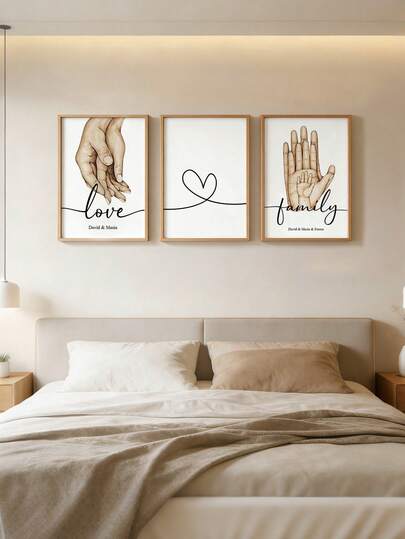 3pcs Personalized Posters With Names Family Posters Personalized Family Hands Wall Hanging Decor Family Poster Art Prints Love Posters For Bedroom Living Room Wall Decor Modern Fashion Perfect For Home Decor Gifts Modern Unframed