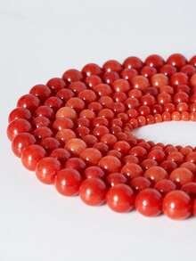 1串 AAA+ 高品质南红玛瑙光滑圆珠，天然南红玛瑙散珠，适用于珠宝制作 DIY 手链项链，橙红色宝石疗愈水晶珠配件，尺寸：4mm、6mm、8mm、10mm、12mm - 紅色 - 查看 3