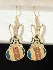 1 Pair Easter Egg Rabbit Dangle Earrings, Fashionable Enamel Rabbit & Egg Earrings Suitable For Women's Daily Wear, Parties, Holidays - Rabbit Earrings - View 8