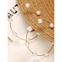 1pair New Style Large Circle Creative Vintage Faux Pearl Hoop Earrings, Oversized Circular Earrings For Women - Vàng - Xem 4