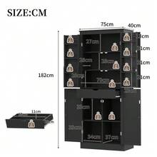 Kitchen Cabinet, Multifunctional Tall Cabinet, Sideboard With Two Shelf Doors, Storage Compartments And Internal Drawer, 182 * 40 * 75, Suitable For Kitchen, Dining Room And Living Room. - 黑色 - 查看 2