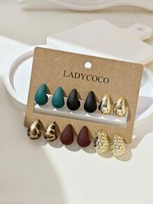 LADYCOCO 6 Pairs/Set Fashionable Cute Multi-Color Teardrop Earrings Set, Suitable For Women's Daily Wear - Multicolor - View 3