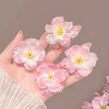 5pcs Sweet Pink Flower Hair Clips, New Seaside Floral Hairpins, Atmosphere Bangs Clips, Fairy-Like Holiday Style - Multicolor - View 3