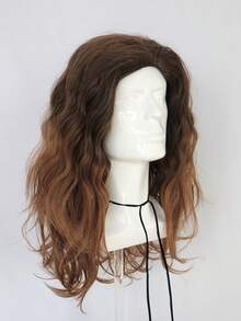 Men's Ombre Brown-Red Long Curly Wig, Natural Synthetic Hair, Rock Style Wig For Cosplay & Daily Wear - Brown - View 6