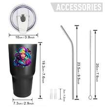 30oz Stainless Steel Tumbler Black White Options,  Colorful Galaxy Woman With Stars And Waves Graphic Cups, Insulated Travel Coffee Mug With Lid And Straw , Double Wall Vacuum Reusable Travel Cups, Funny Birthday Party Gift For Women & Men - 黑色 - 查看 3