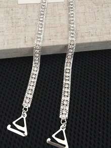 女士可调节防滑肩带一对，镶钻文胸肩带，隐形肩带，宽版设计 - 銀色 - 查看 3