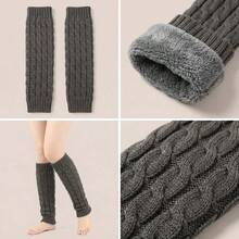 2 Pairs Ladies' Elegant Fleece Leg Warmers | Acrylic Knit Cozy Winter Warmth | Thermal Protection Legwear - 淺灰色 - 查看 7