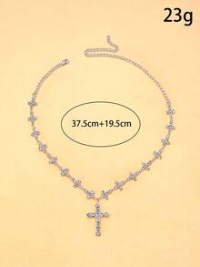 1件欧美时尚十字架项链，闪亮水晶吊坠颈链，女士款 - 銀色 - 查看 3