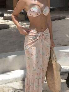 Bộ đồ bơi quây ngực gợi cảm, thanh lịch, kiểu dáng thường ngày, màu be, chất liệu vải dệt, xẻ tà cao, thích hợp cho nữ, thích hợp cho kỳ nghỉ biển và tiệc tùng. - Nhiều màu - Xem 2