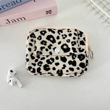 Corduroy Flip Cover Card Holder/Coin Purse, Multi-Function Leopard Print Organizer Pouch, Women's Portable Lipstick & Cosmetic Bag, Can Store Various Small Items - Multicolor - View 5