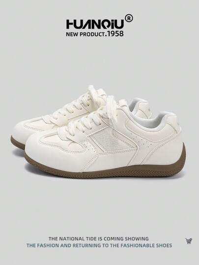 HUANQIU 2026 Nya Damskor, Damskateboardskor, Ett Par Moderiktiga, Andningsbara, Bekväma Snörningsdesign, Lämpliga För Hemmakontor, Vita Sneakers Med Dubbla Funktioner, Dexin Skor, Lätta Och Bekväma Snörningsdesign, Mjuka Sneakers, Höjdökande Fritidsskor, Löparskor, Beige Racingskor, Lämpliga För Alla Årstider