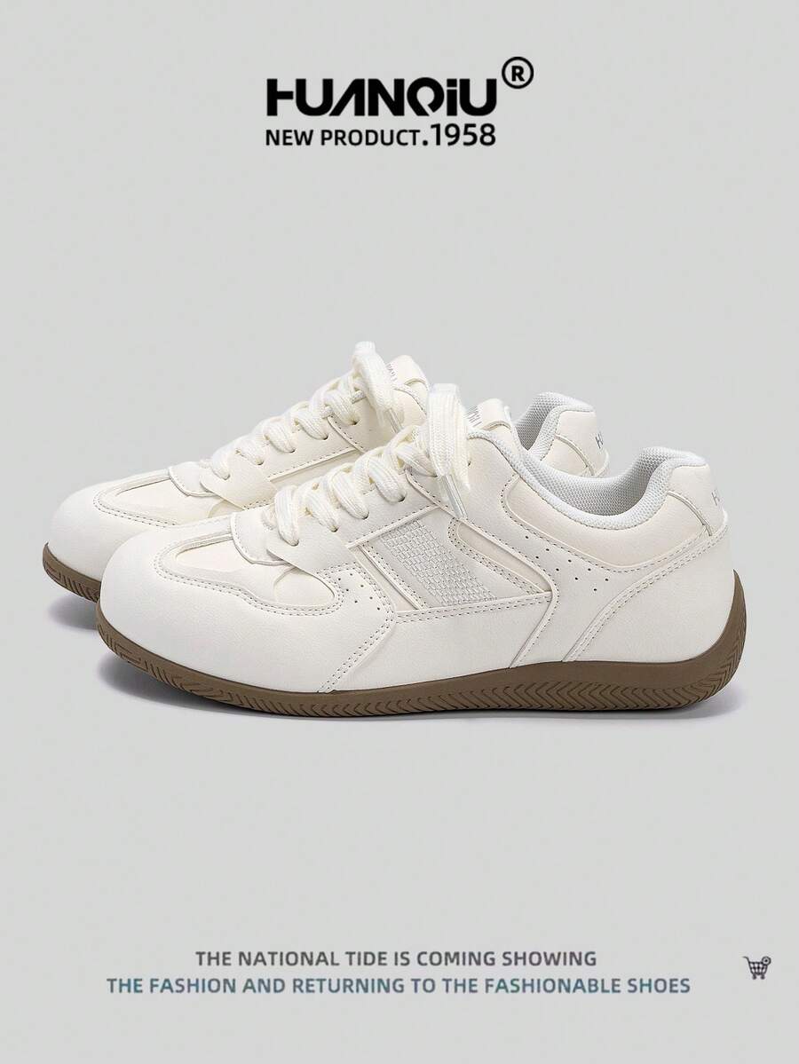 HUANQIU 2026 Nuevos zapatos de mujer, zapatos de skateboard para mujer, un par de tenis de diseño con cordones, elegantes, transpirables y cómodos, adecuados para uso en el hogar y la oficina, tenis blancos de doble propósito, Dexin, diseño con cordones ligero y cómodo, zapatillas con suela blanda, zapatos casuales que aumentan la altura, zapatos para correr, zapatos de carreras beige, adecuados para todas las estaciones - Beis - Ver 1