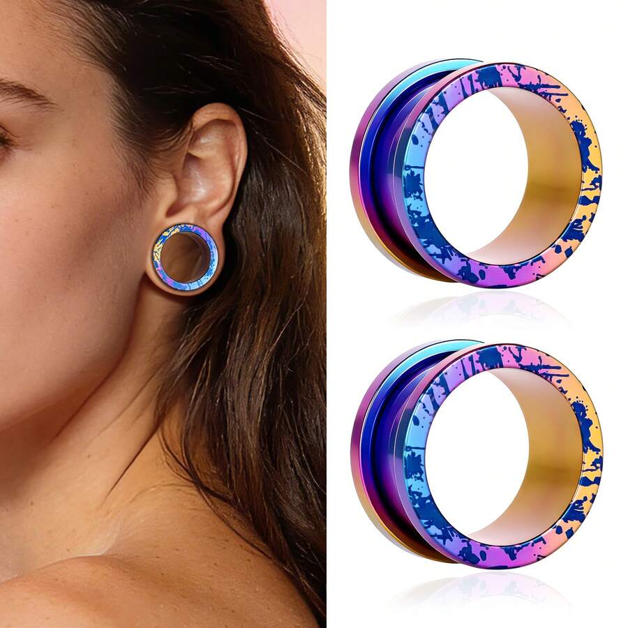 2件装男女通用复古多彩钛金属耳扩耳钉嘻哈朋克风 - 日常/派对/海滩时尚饰品 - round - 查看 1