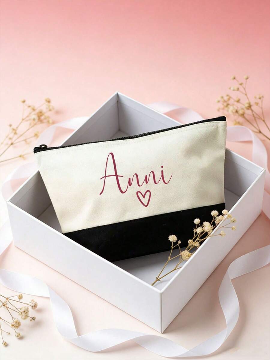 Túi đựng mỹ phẩm bằng vải canvas có thể tùy chỉnh tên, Túi quà tặng cá nhân hóa dành cho nữ, Túi đựng đồ dùng vệ sinh cá nhân, Quà tặng dễ thương độc đáo dành cho phù dâu, Quà tặng thời trang mùa đông Giáng sinh/Ngày Valentine, Túi du lịch, Quà tặng lý tưởng cho gia đình, bạn bè, bạn gái, kỷ niệm - Nhiều màu - Xem 1