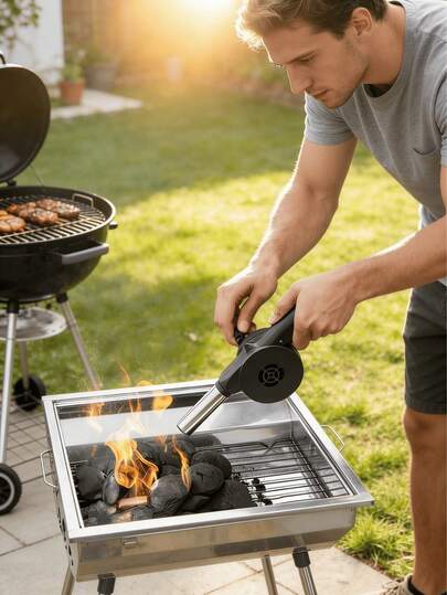 1pc Portable Manual Barbecue Hair Dryer - Handheld Barbecue Fan For Outdoor Cooking, Durable Plastic Structure, Suitable For Barbecue, Camping, And Fire Making - Efficient And Easy To Use, Essential Tool For Barbecue