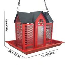 1 Large-Capacity Metal Swing Bird Feeder Three-In-One Feeder - Weather-Resistant Hanging Design, Suitable For Birds, Orioles.  Easy To Fill, No Electricity/Battery Required - Outdoor Garden Bird Feeding Station, Bird Feeding Rack, Decorative Bird Feeder, Easy-To-Clean Material, Very Suitable For Attracting Wild Birds, Garden Feeder - Red - 查看 2