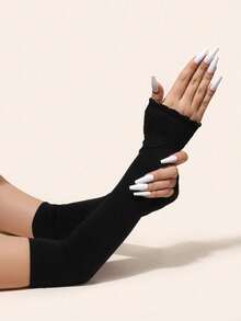 1 Pair Ice Silk Arm Sleeves, Women Summer UV Protection Driving Arm Covers With Heart Print - A - View 7