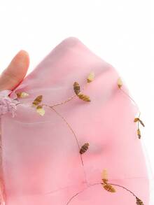 2pcs Young Girl Elegant Big Floral Sleeveless Top + Embroidered 3D Flower Mesh Princess Dress With Belt Summer Outfit - White - View 8