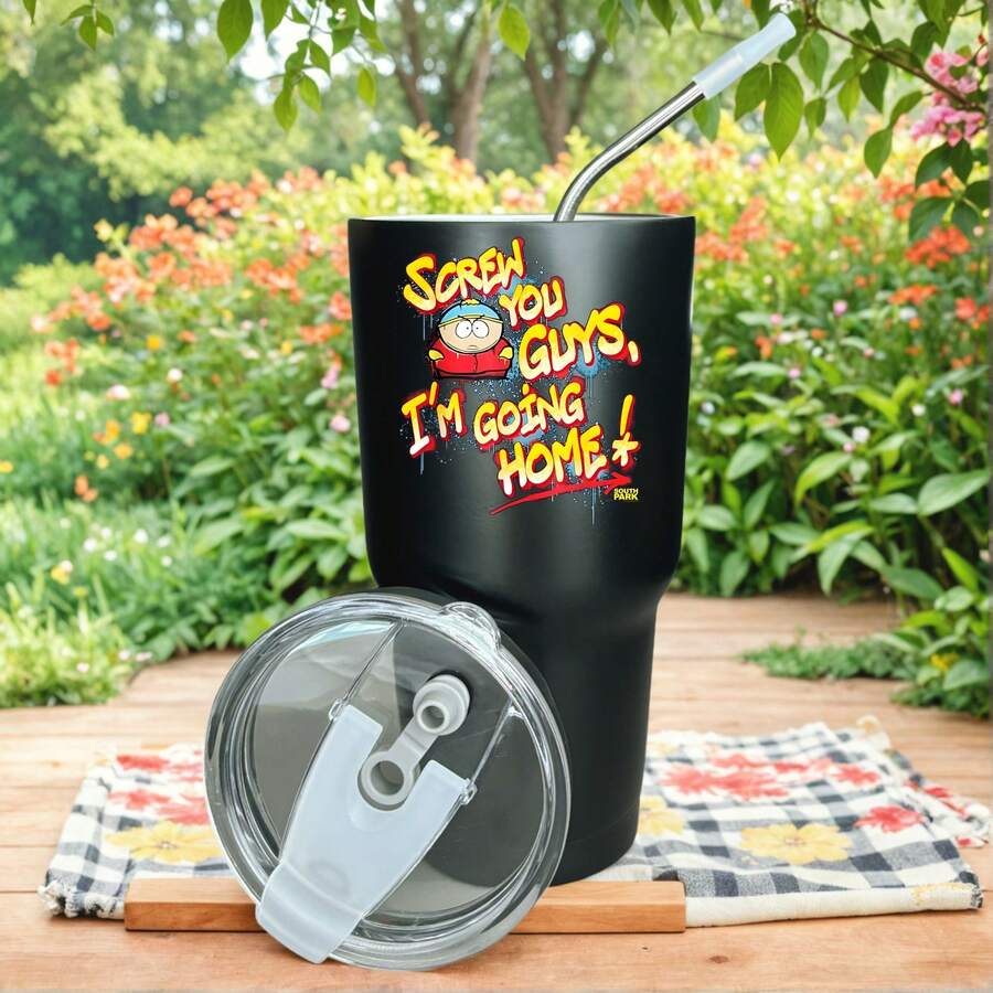 30oz Stainless Steel Tumbler Black White Options,  Screw You Guys I'm Going Home Graphic Cups, Insulated Travel Coffee Mug With Lid And Straw , Double Wall Vacuum Reusable Travel Cups, Funny Birthday Party Gift For Women & Men - 黑色 - 查看 1