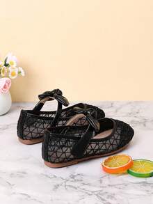1 Pair Girls' Bow Decor Flat Shoes, Suitable For Spring And Autumn - Black - View 4