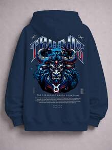 Unisex Oversized Street Style Taurus Zodiac Sweatshirt Ref4720 - Navy Blue - View 6