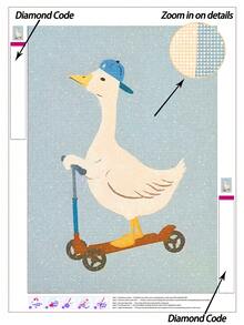 |5D DIY Diamond Painting|Playful White Goose On Scooter With Blue Cap DIY Diamond Art Kit, Cheerful Minimalist Goose Character, Bright Blue Cap And Scooter Handlebar Accents, Warm Brown Scooter Base, And Soft Pale Blue Background. Handmade Decorative Painting, 5D DIY Embroidery Mosaic Art, Make Your Own Wall Art DIY, Enjoy The Fun Of Hands-On, The Best Gift For Friends - No Frame - View 1