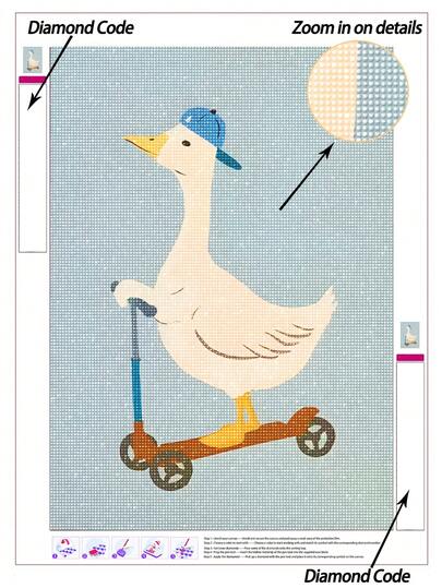 |5D DIY Diamond Painting|Playful White Goose On Scooter With Blue Cap DIY Diamond Art Kit, Cheerful Minimalist Goose Character, Bright Blue Cap And Scooter Handlebar Accents, Warm Brown Scooter Base, And Soft Pale Blue Background. Handmade Decorative Painting, 5D DIY Embroidery Mosaic Art, Make Your Own Wall Art DIY, Enjoy The Fun Of Hands-On, The Best Gift For Friends