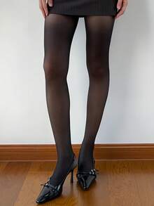 1双黑色半透明女士超薄高腰过膝长筒袜，搭配连衣裙的理想之选，绝佳的圣诞礼物 - 黑色 - 查看 3
