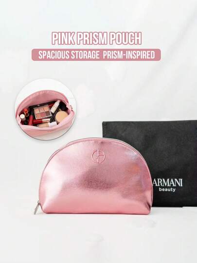 Giorgio Armani Armani Beauty Pink Prism Makeup Bag, Iridescent Holographic Finish, Color-Shifting Prism Effect, Zipper Closure, Secure Sealing, Spacious Compartment, Water-Resistant Fabric, Stain-Resistant, Easy To Clean, Durable Material, Reinforced Seams, Lightweight, Portable, Travel-Friendly, Multi-Purpose Organizer, Ideal Gift For Women, Makeup Artists, Travelers